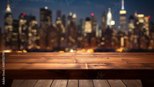 A Rustic Table With a Captivating City Skyline in the Background