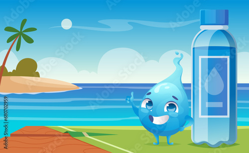 Water drops characters. Funny emoticons from liquid drops in action poses exact vector templates