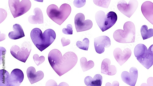 Wallpaper Mural Seamless Background of painted Hearts in purple Watercolors. Romantic Wallpaper Torontodigital.ca