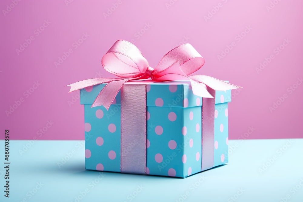 Obraz premium A stylish gift box on a serene blue background. Perfect for conveying warmth and sophistication.