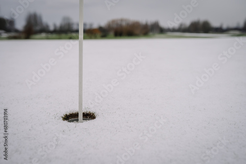 Golf course in winter close up