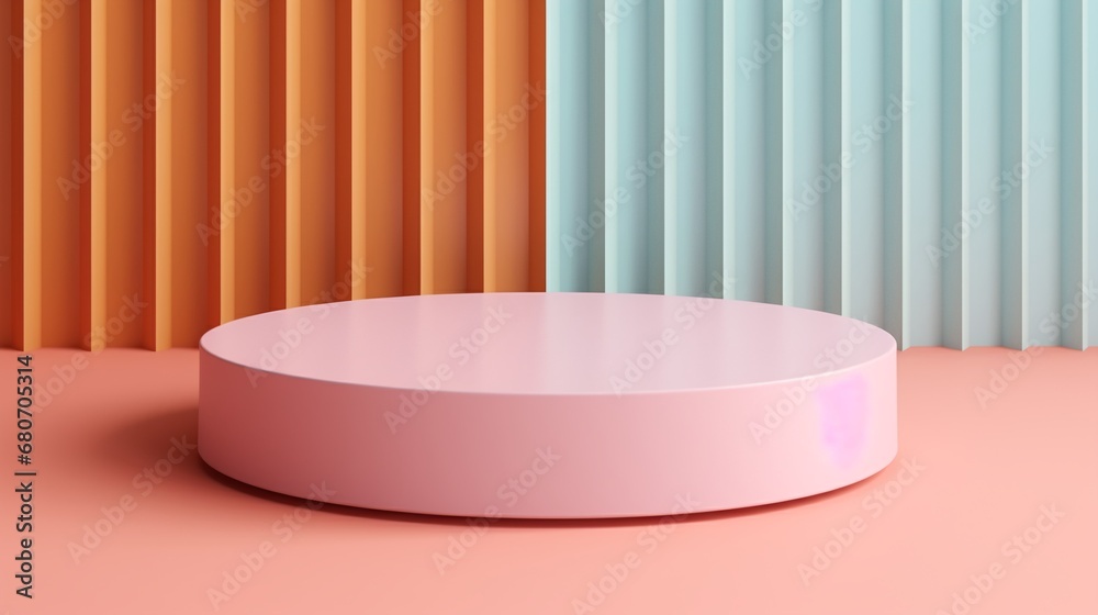 Blue and pink simple Circle podium product display platform for presentation. AI generated Blue and pink simple Circle podium product display platform for presentation. AI generated
