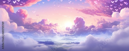 Clouds of Love: A Romantic Tapestry Painted in Pink Hues, Heart-Shaped Balloons Float Amidst the Celestial Canvas, Crafting a Dreamy Valentine's Day Wallpaper of Ethereal Romance