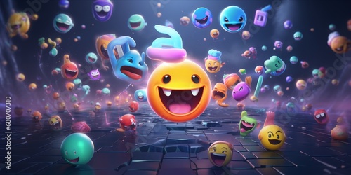 Emoticons and Emoji Icons Merge in a Digital Dance, Reflecting a Kaleidoscope of Emotions and Reactions in the Virtual Tapestry of Online Communication