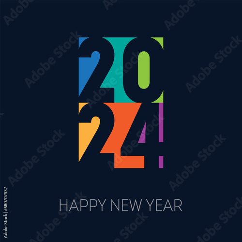 Cover of business diary for 2024 with wishes. Brochure or calendar cover design template. Happy new year 2024, vertical bright banner. photo