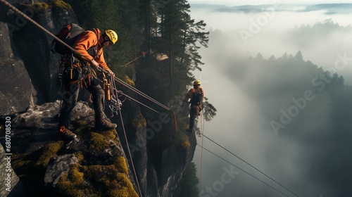  Working at elevations. Rope access, high-altitude outdoor work. photography