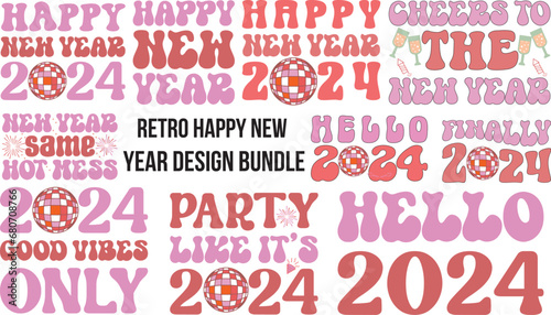 retro happy new year design bundle