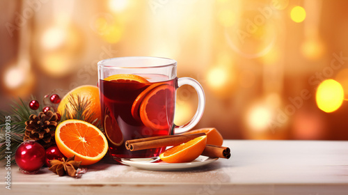 Mulled Wine Drink served warm for the winter with spices: cloves, cinnamon, and orange. Generative IA christmas mulled wine