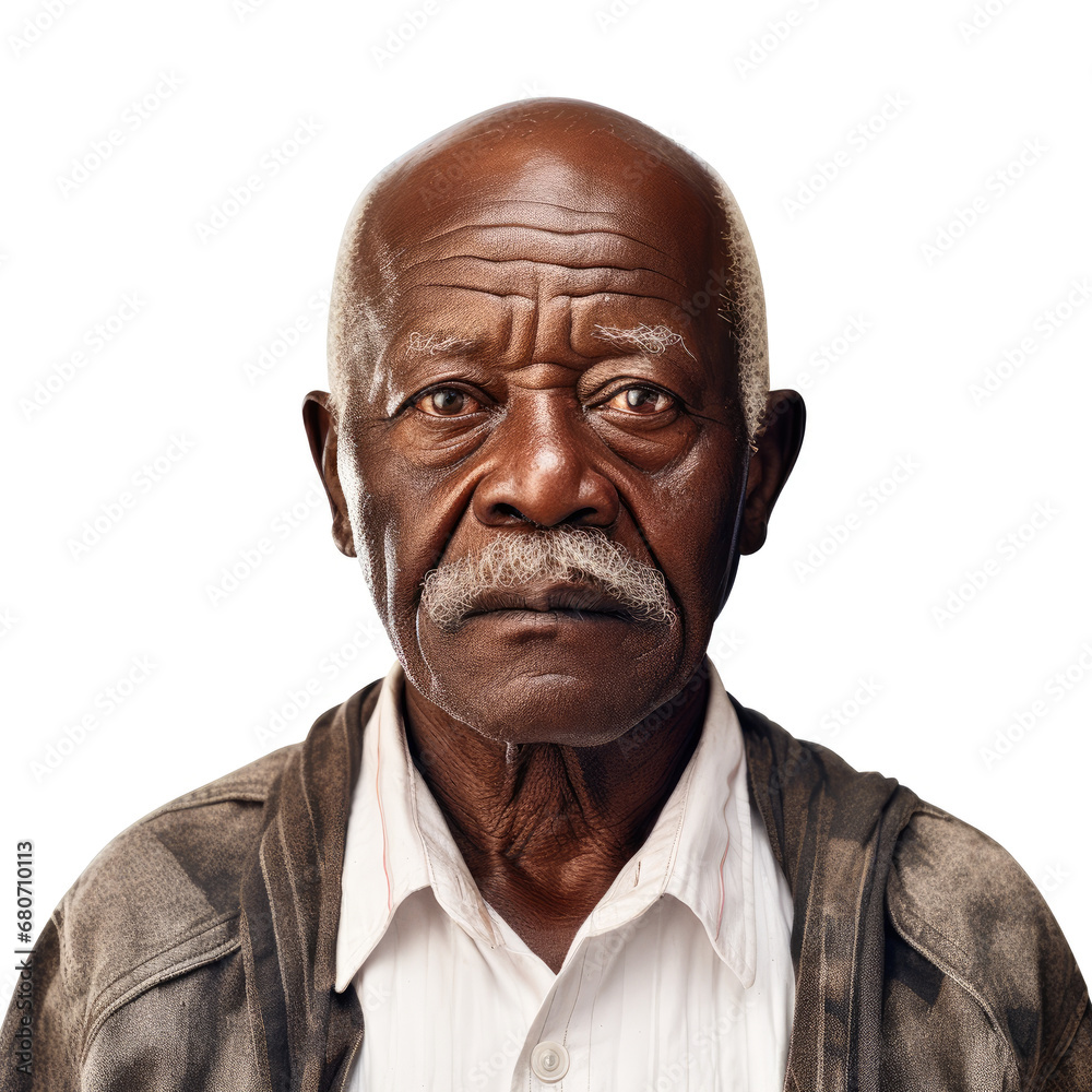 old senior african male man with mustache . white background . generative ai old senior african male man with mustache . white background . generative ai