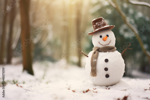 A family of snowmen on a festive snow covered landscape