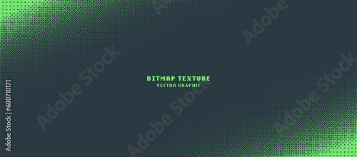 Dither Pattern Bitmap Texture Tilted Border Vector Abstract Background. Glitch Screen With Flicker Pixels Effect Panoramic Illustration. 8 Bit Pixel Art Retro Video Arcade Game Green Backdrop