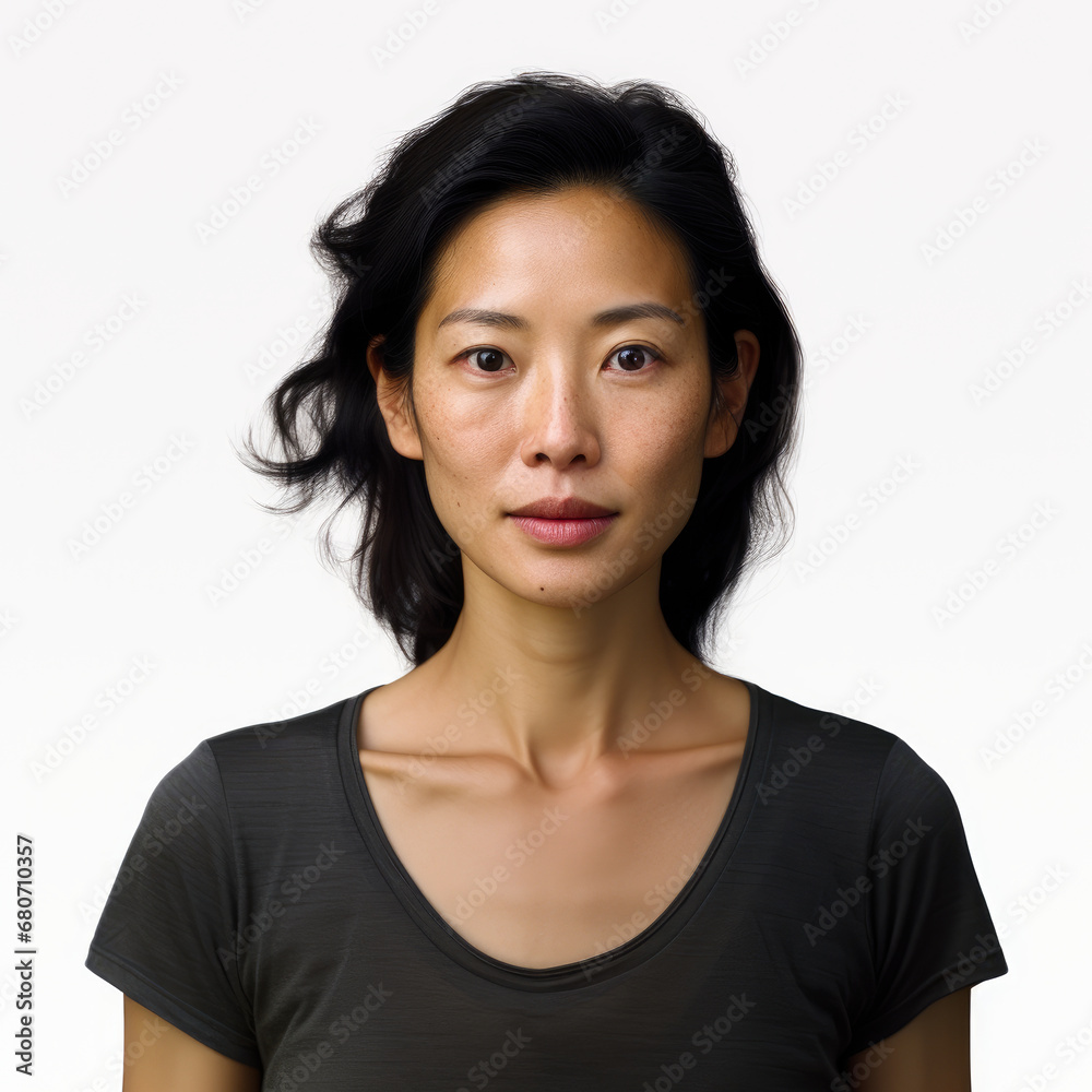 middle aged asian female woman . white background . generative ai middle aged asian female woman . white background . generative ai