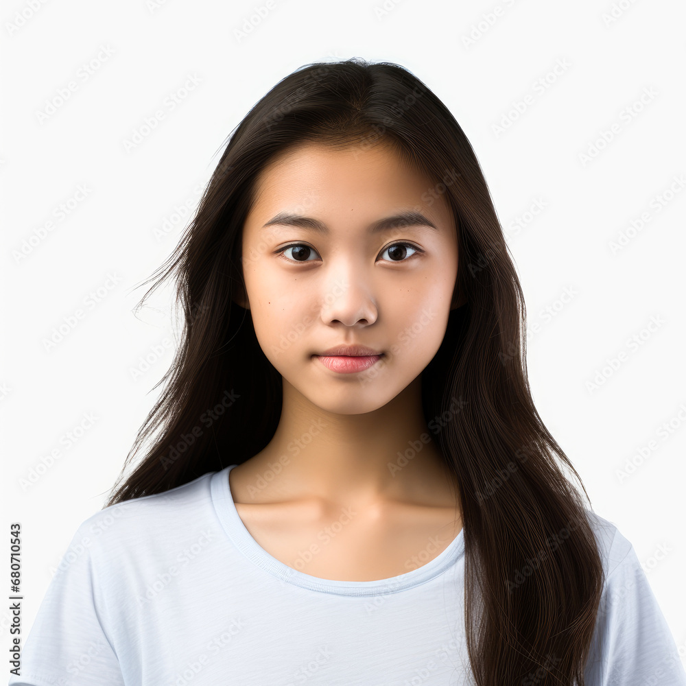 asian female teenage teen with long hair . white background . generative ai asian female teenage teen with long hair . white background . generative ai
