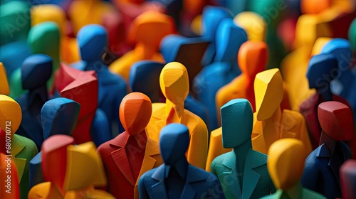 Wooden and colored figures representing diversity and inclusion photo