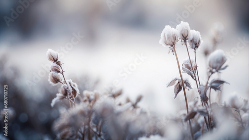 Winter landscape, Winter scene, Frozen flower selective focus