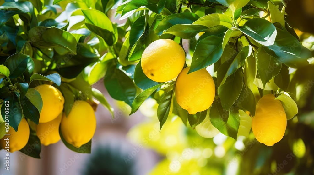 close up of lemons on tree in beautiful Italien garden - created with generative AI close up of lemons on tree in beautiful Italien garden - created with generative AI