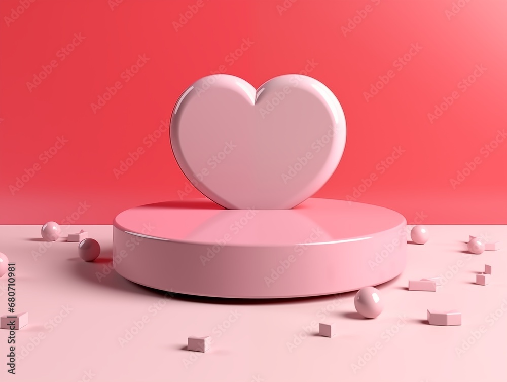 Romantic Pink Podium stage  with heart-shape. AI generated