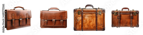 Vintage brown leather bag  Hyperrealistic Highly Detailed Isolated On Transparent Background Png File