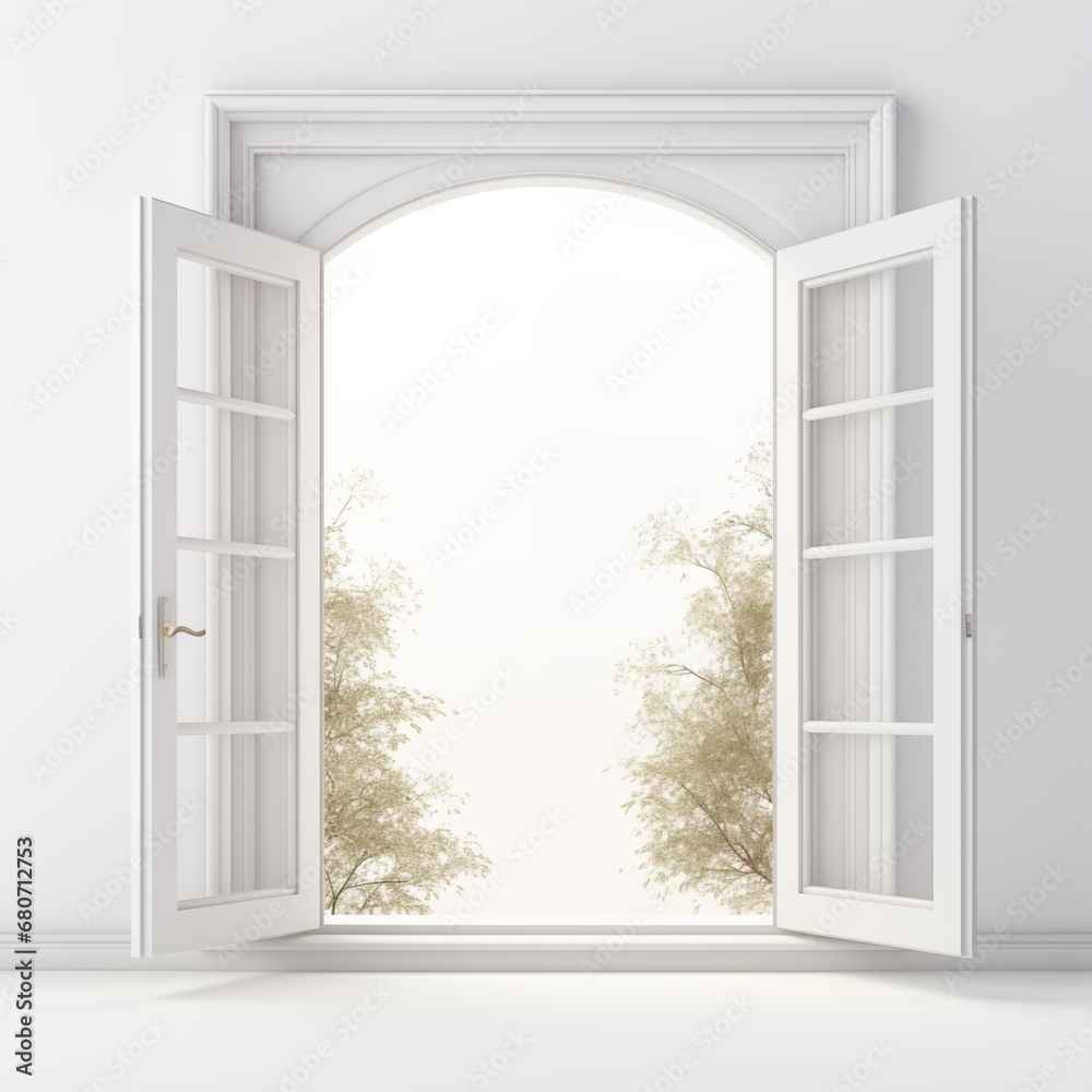 White classic natural wooden open window. AI generated White classic natural wooden open window. AI generated