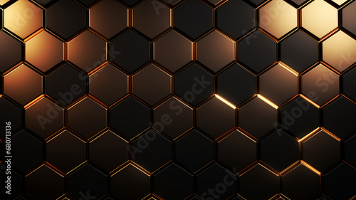 Luxury hexagonal abstract black metal background, AI Generative. photo