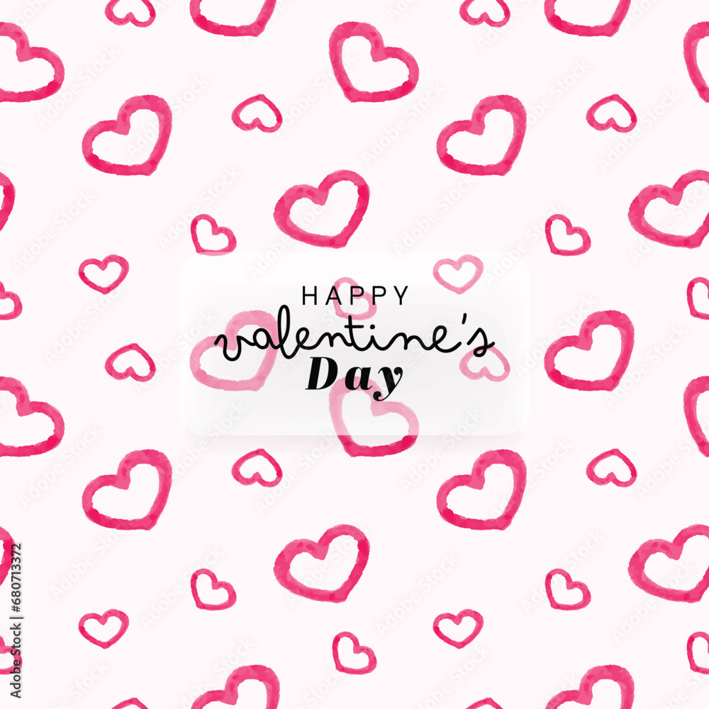 Hand-painted watercolor pink heart isolated pattern background. Happy valentine's day background texture.