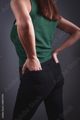 woman with green back pain