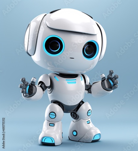 3d illustration of a robot smiling and waving, light white and azure, cute and quirky, theatrical gestures © IgnacioJulian