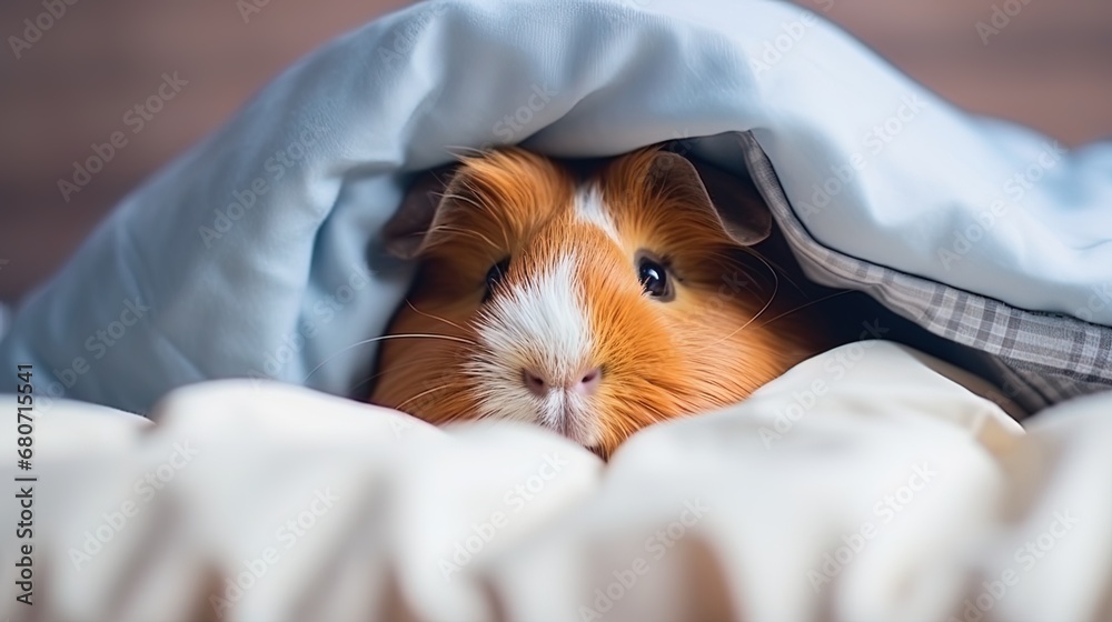 Smiling guinea pig in a bed. Smiling guinea pig in a bed.