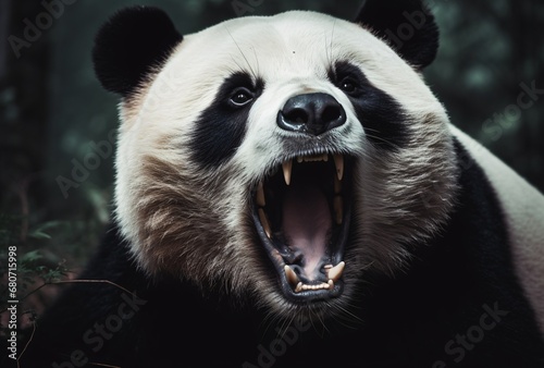 a big panda yanking its tongue out, hypnotic symmetry, wimmelbilder, sumatraism photo