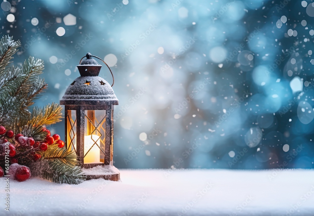 Christmas lantern in snow