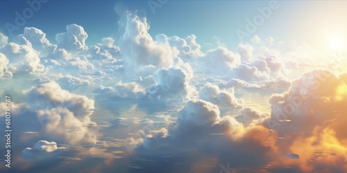 Clouds and Atmospheric Patterns, from Wispy Cirrus to Billowing Cumulus, Creating an Ethereal Dance in the Dynamic Canvas of the Celestial Landscape photo