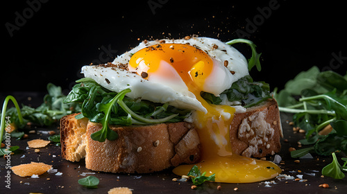  a poached egg on a perfectly toasted keto-friendly bread,  egg benedict keto diet recipe. photo