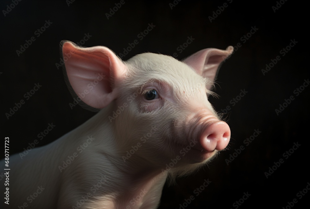 a close up of a white pig staring into the dark, portraits with soft lighting, medium format lens, dark pink and light brown a close up of a white pig staring into the dark, portraits with soft lighting, medium format lens, dark pink and light brown
