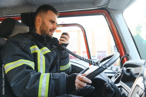 Driver of a fire truck in action