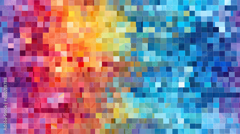 Digital art themed contemporary pixelated mosaic, seamless texture
