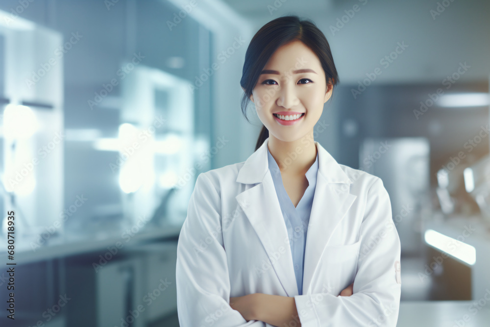 Portrait of an Asian female scientist, lab assistant, chemist, or biologist in the workplace Portrait of an Asian female scientist, lab assistant, chemist, or biologist in the workplace