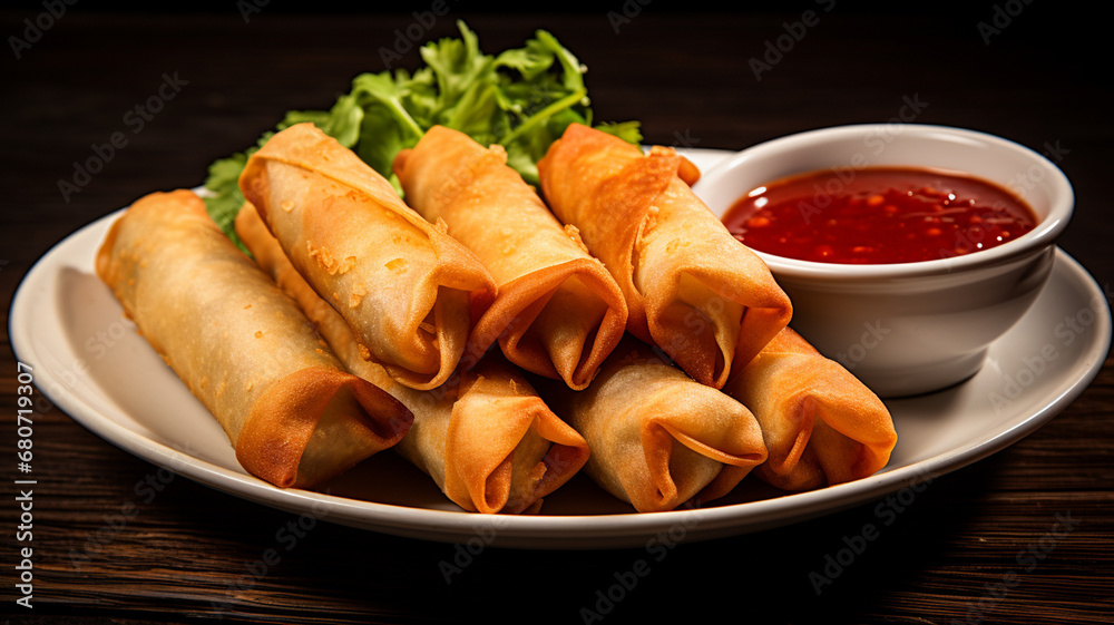rolls of meat and cheese with herbs on a black plate. a dish of rolls, cheese and sour cream with sour sauce rolls of meat and cheese with herbs on a black plate. a dish of rolls, cheese and sour cream with sour sauce