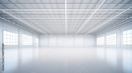 Simple Clean Empty White Warehouse Background, Generative AI