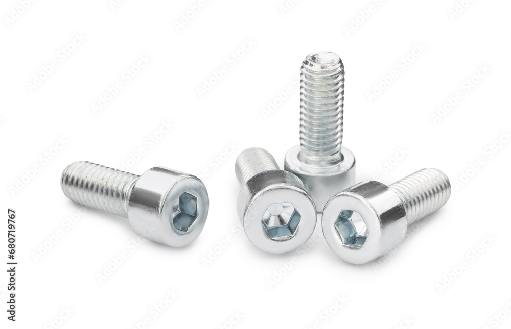 Metal socket screws isolated on white. Hardware tools Metal socket screws isolated on white. Hardware tools