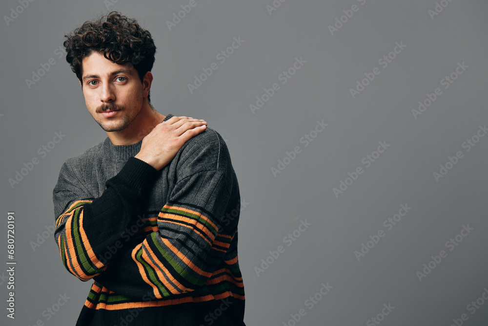 Copyspace man hipster handsome smile casual face expression joyful sweater portrait trendy fashion attractive Copyspace man hipster handsome smile casual face expression joyful sweater portrait trendy fashion attractive