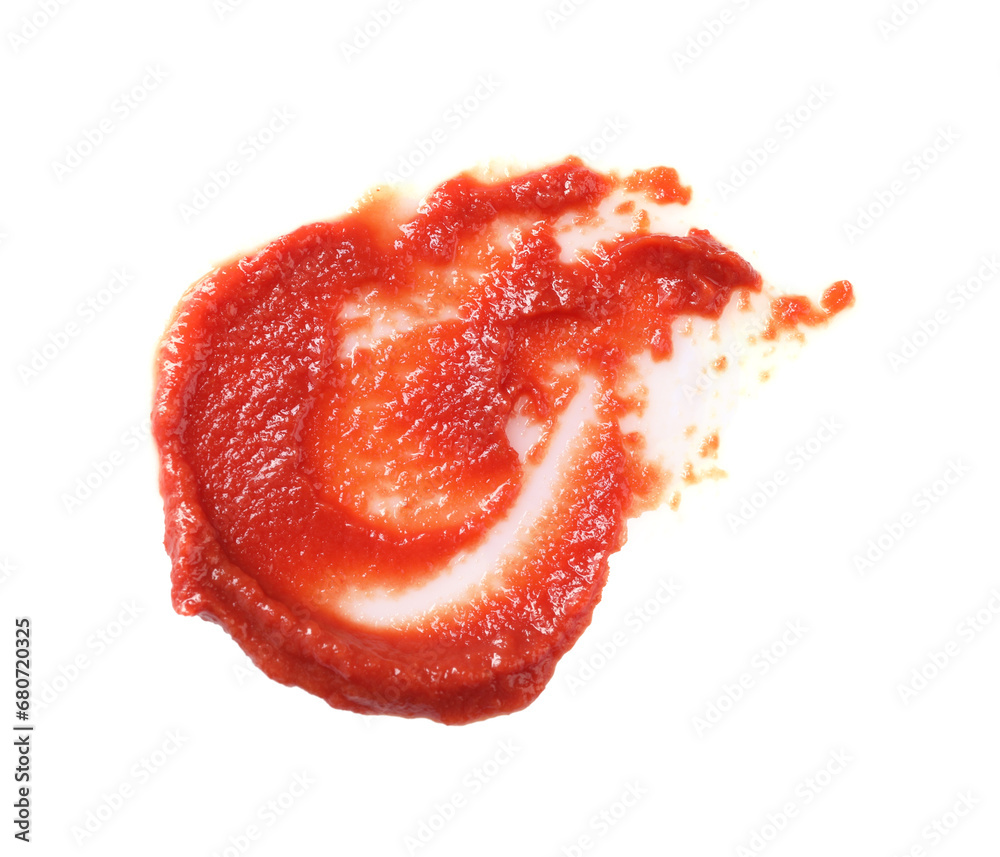 Tasty tomato paste isolated on white, top view Tasty tomato paste isolated on white, top view