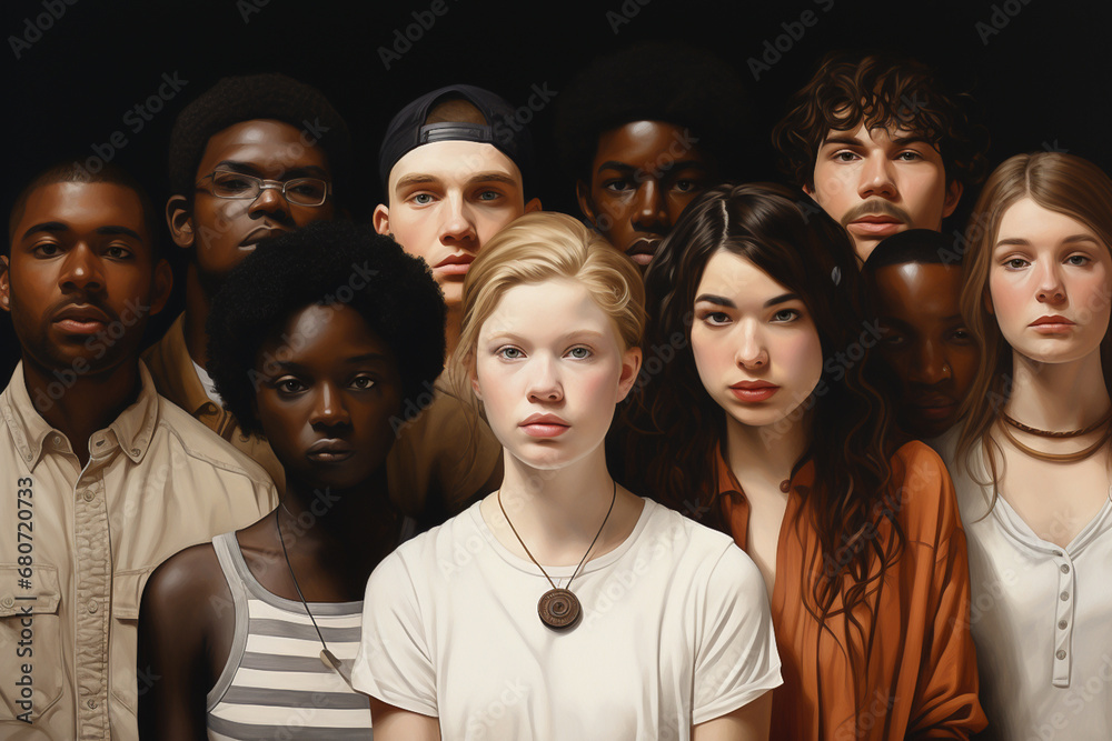 Racial equality concept art, people with black and white skin working together, social justice and culture