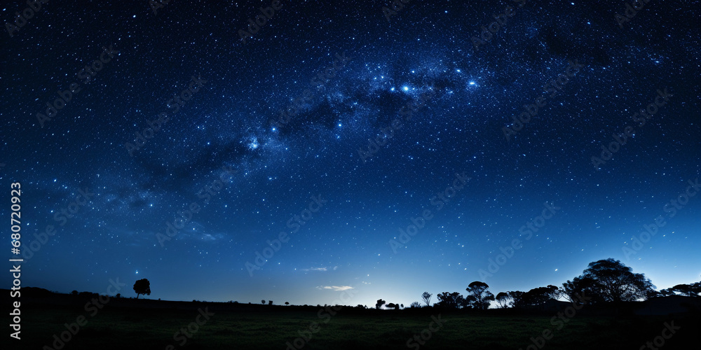 Night sky with Milky Way galaxy, astrophotography, deep blacks and twinkling stars