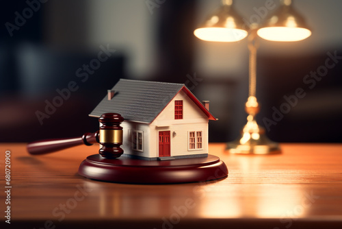 Minitiature home with gavel on table, concept of home purchase on the real estate market  © Artofinnovation