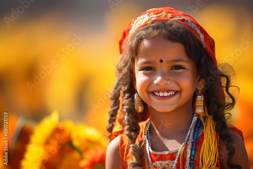 A little Punjabi girl participating in the harvest festivities, symbolizing the agricultural traditions of the region.  photo