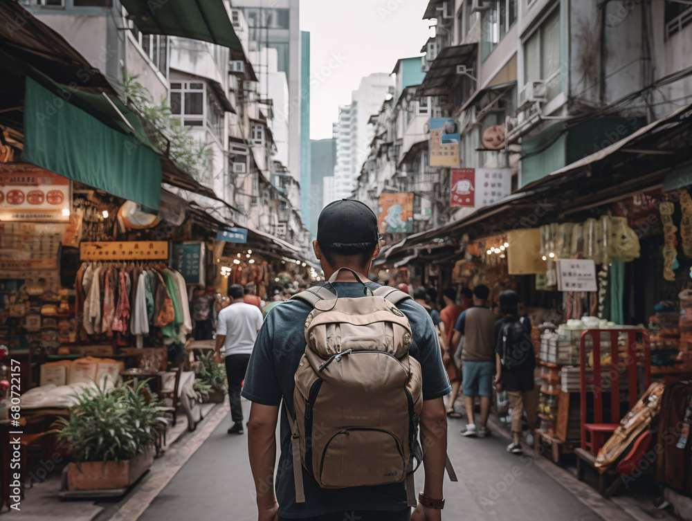 Digital nomad in a street in the city