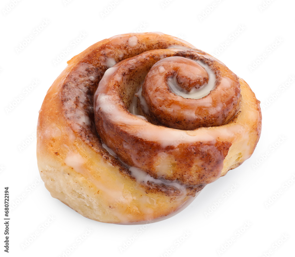 One tasty cinnamon roll isolated on white One tasty cinnamon roll isolated on white