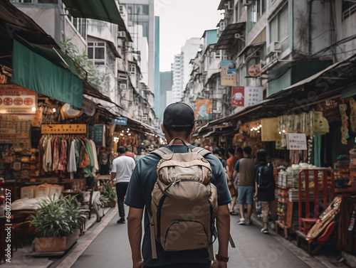 Digital nomad in a street in the city