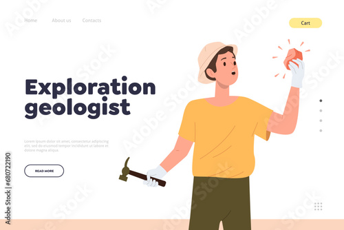 Online service landing page design template with exploration geologist project study Earth minerals