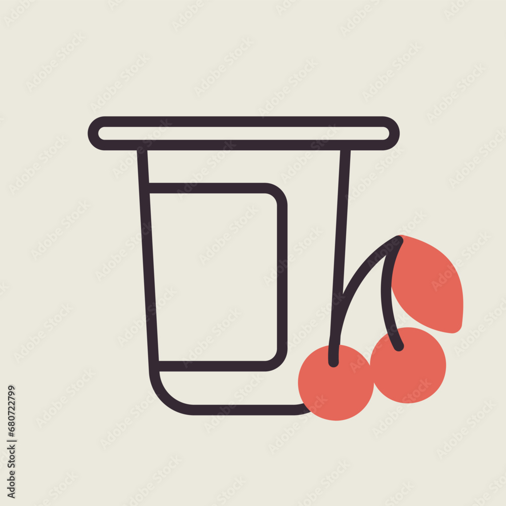 Yogurt cup with flavor cherry vector icon Yogurt cup with flavor cherry vector icon